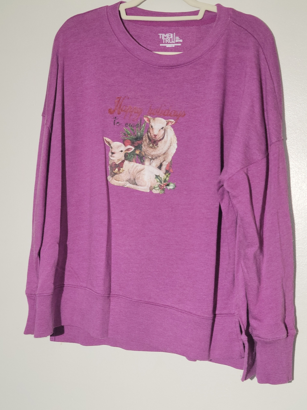 Time and Tru Lilac Pullover Sweatshirt with Lamb Artwork
